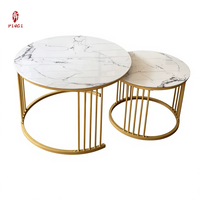 Ensemble de tables basses rondes modernes de luxe léger pour la maison, avec structure métallique durable et plateau en verre trempé effet marbre