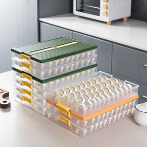 Dumpling <b>Box</b> Food Grade Airtight <b>Freezer</b> Safe Stackable Kitchen Storage Container For Wontons Rectangle Green Orange Lid Clip On - Product Image 1
