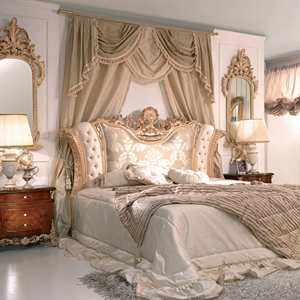 Ensemble de chambre à coucher de luxe classique européen pour villa, en bois de hêtre, avec sculpture artisanale, placage de bois et <span class=keywords><strong>patchwork</strong></span> en feuille d'or - Product Image 1