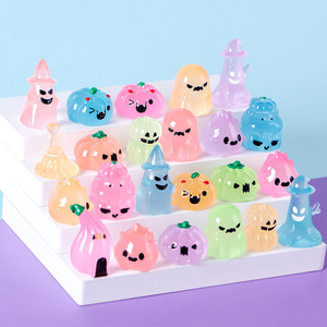 Accesorios decorativos de calabaza de fantasma de Halloween luminosos de resina de estilo de dibujos animados Mini figuritas oscuras brillantes para widgets de coche de escritorio - Product Image 5