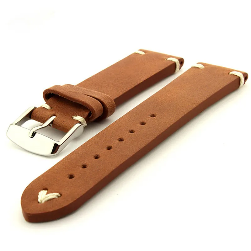 Custom real leather watch band 18mm 20mm 22mm 24mm leather strap vintage style ss.buckle for men watches.