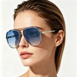 Aviator Sunglasses Men Metal <b>Frame</b> <b>Black</b> UV400 Protection Class 2 Sunshades Fashionable Double Bridge Half Rim - Product Image 2