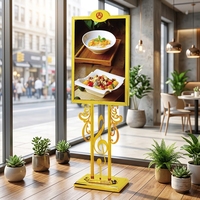Penyangga Papan Tanda Lantai Modern Warna Emas dari Baja Anti Karat, Rak Display Menu, Penyangga Poster Vertikal