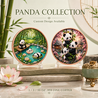 Pièce de monnaie chinoise Panda en cuivre pur 999 de 5 oz, haute relief, peinte aux couleurs UV, finition effet proof, objet de collection d'art oriental