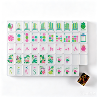 Mahjong américain de luxe moderne, pliable, portable, écologique, motif tortue, lotus blanc dessiné à la main, en acrylique et mélamine