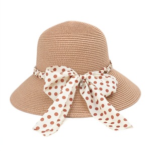 Floppy <b>Straw</b> <b>Hat</b> With Polka Dot Ribbon Beach Sun <b>Hat</b> For Women Summer Outdoor Wide Brim Natural Grass Material - Product Image 3