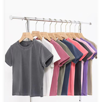 T-shirt court vintage délavé pour femme, coupe ajustée, col rond, manches courtes, style rétro, décontracté, streetwear d'été, couleur unie