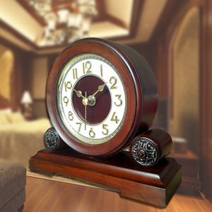 Solid Wood Grain Desk Clock Circular Silent Bedroom Table Clock T1024 - Product Image 3