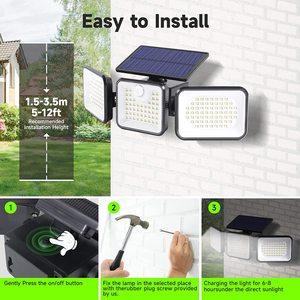 Lampu Dinding Tenaga Surya Luar Ruangan 180 LED 3000LM IP65 Tahan Air, Lampu Jalan Sensor Gerak Tenaga Surya 3000LM untuk Garasi Halaman Patio - Product Image 5