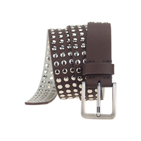 Ceinture en cuir PU marron à clous style punk, pour la vente en gros et la distribution, idéale pour jeans, disponible en vrac