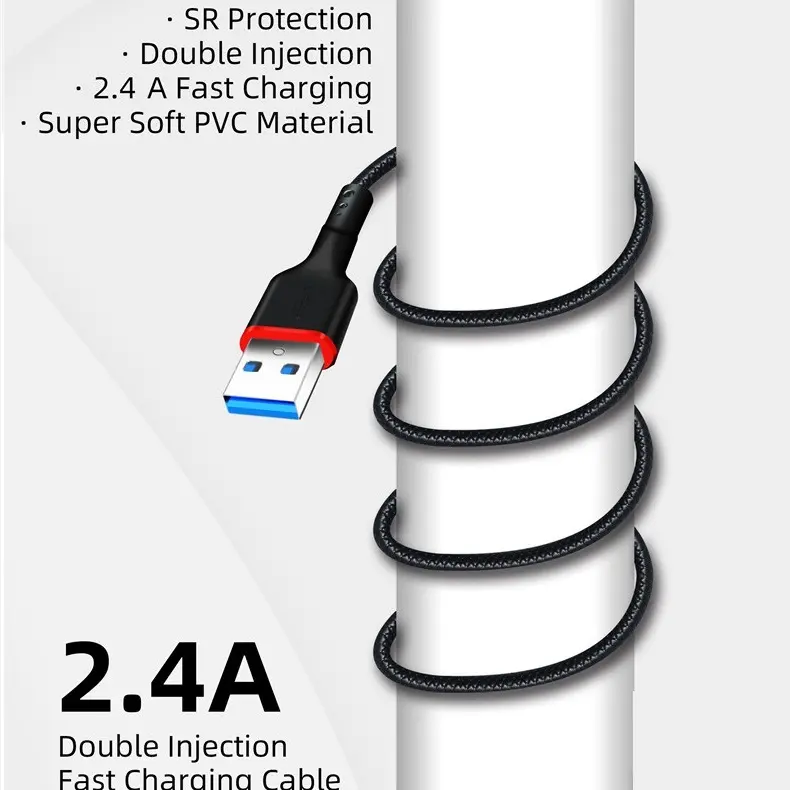 ICEBINGO 3A de PVC de carga rápida Cable de datos USB para iPhone Samsung Huawei Oppo Vivo QC 3,0 cable de doble inyección de cable