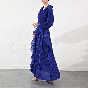 Abiti più venduti 2025: Elegante vestito a pieghe alla moda con scollo rotondo per <span class=keywords><strong>donne</strong></span> dell'Asia occidentale, abito a balze svasato - Product Image 3