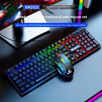 SOREX KM2025 Set Keyboard dan Mouse Gaming Ergonomis Berkabel USB dengan Lampu Penerangan 1800dpi Tahan Air untuk Penggunaan Desktop Gaming Tersedia di Stok
