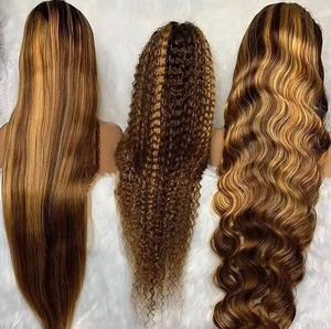 Encaje suizo <span class=keywords><strong>Vietnam</strong></span> pelo encaje completo Frontal pelucas de cabello humano piano colores Jerry Curl & Deep Wave encaje transparente - Product Image 5