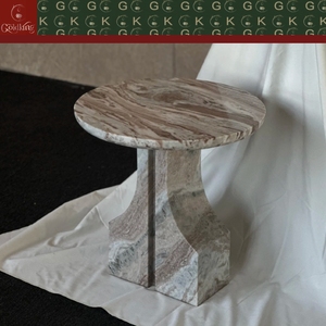 Table d'appoint ronde en <span class=keywords><strong>marbre</strong></span> veiné gris brun GOLDKING, base sculpturale, style moderne, pour salon, entrée, OEM ODM Direct - Product Image 2