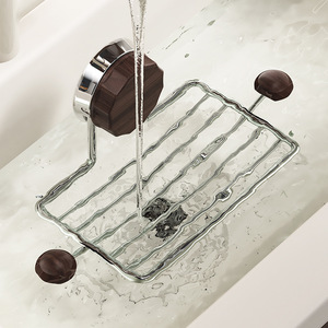 Porte-savon rectangulaire en acier inoxydable Family Prosperity avec ventouse et drainage automatique, couleur grain de bois - Product Image 2