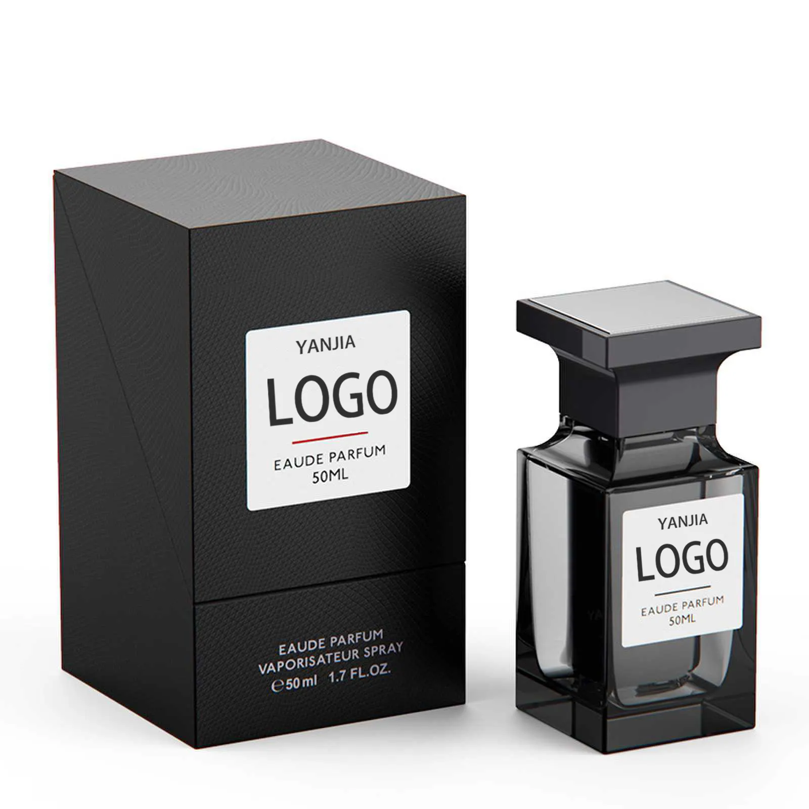 Botellas de Perfume cuadradas de lujo, vidrio de pulverización rellenable, vacías, con caja, color negro, 30 ml, 50 ml, venta al por mayor