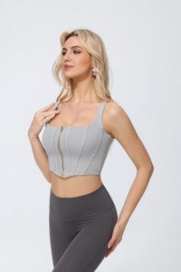 Set Top Corto con Scollo Quadrato e Cerniera, Leggings a Vita Alta, Completo Yoga Senza Cuciture, Abbigliamento Sportivo Due Pezzi - Product Image 3