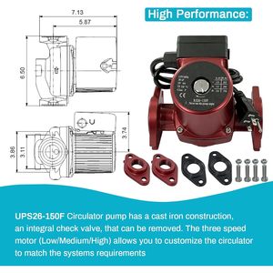ปั๊มหมุนเวียน 3 สปีด 1/3 แรงม้า 115 โวลต์ ทำจากเหล็กหล่อ ใช้แทน Grundfos 95906630 UPS26-150F - Product Image 6