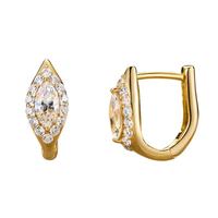 VEWANT Boucles d'oreilles clicker haut de gamme vintage à bande côtelée et zircon marquise en argent sterling 925 plaqué or 18 carats et rhodium