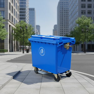 حاوية قمامة كبيرة من البولي إيثيلين عالي الكثافة بغطاء قلاب وعجلات سعة 660 لتر للمناطق العامة الخارجية ونقل وتخزين النفايات - Product Image 5