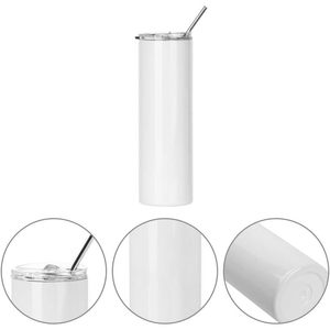 Vasos delgados para sublimación de 30 oz, de metal, con pajita, doble pared, de acero inoxidable, blancos, para viaje, con tapa, con aislamiento al vacío. - Product Image 4