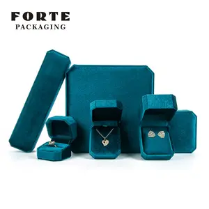 Forte Packaging High Quality Pear Necklace Ring Earring Blue Velvet Jewelry Bangle Box