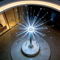 Lumière Paysagère Effet Feu d'Artifice en Acier Inoxydable avec Base en Marbre LED, Décoration Artistique Contemporaine Intérieur-Extérieur, IP65, Télécommande