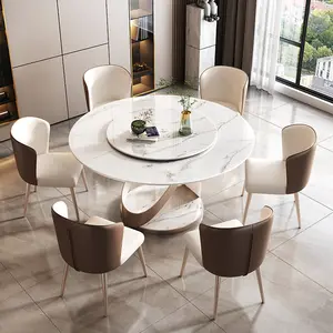 Nordic Luxe Modern Huisrestaurant Eetkamermeubelset 6 Persoons Glazen Blad Ronde Eettafel