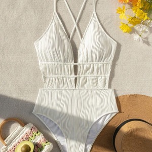 LM Vigoashely - Bikini sexy blanco con tiras para mujer, estampado animal, conjunto de 2 piezas, secado rápido, monokini sin espalda con diseño hueco cruzado - Product Image 2