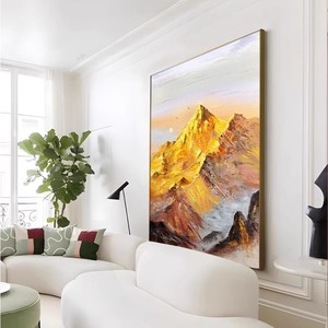 Hand Painted Oil Painting Golden Mountain Abstract Landscape 3D Effect Living Room Wall <b>Art</b> No Frame - Product Image 3