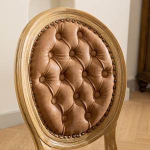 Elegante Silla de Comedor de Cuero PU Color Arena, Diseño Francés Antiguo, Tapizada, con Madera Maciza, Juego de 2 - Product Image 3