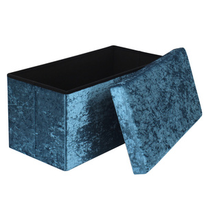Tabouret de rangement en velours bleu rembourré, 1 pièce, multifonctionnel et moderne, siège avec tabouret, <span class=keywords><strong>banc</strong></span> pour chambre à coucher, 76x38x38 - Product Image 2