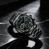 Montre chronographe multifonction pour hommes, en alliage, 45mm, aiguilles lumineuses, Date, résistant à l'eau 30M, bracelet en acier inoxydable, mouvement à Quartz