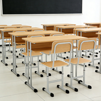 Ensemble moderne de bureau et chaise scolaire deux places, bureaux scolaires à double assise, tables de cantine scolaire, ensemble d'étude, dessin pour bibliothèque