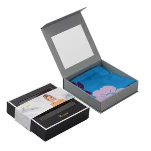 Custom Luxury Wholesale Hijab Chiffon Rigid Cardboard Headscarf Gift Box Gold Foil With Window Packaging Silk Scarf Box