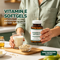 Gélules de vitamine E naturelle sans sucre et faibles en gras, favorisent la protection antioxydante et la santé de la peau, complément alimentaire pour adultes
