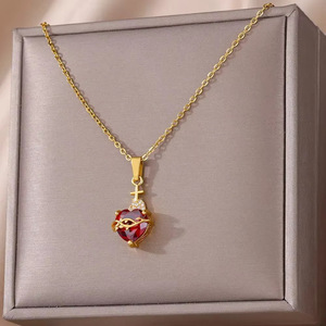 Collier tendance en cristal avec pendentif cœur pêche rose, <span class=keywords><strong>flèche</strong></span> d'Amor et fleur, orné de diamants, modèle 2026, le plus vendu - Product Image 3
