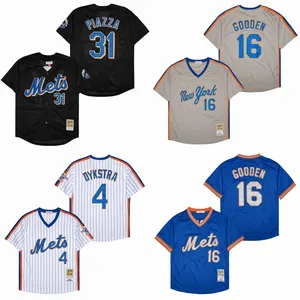 Camiseta de béisbol para hombre New York 31 Mike Piazza 16 Dwight Gooden 18 Darryl Strawberry 4 Lenny Dykstra