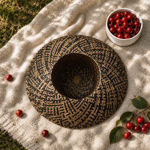 Sombrero de paja Lontar unisex para adulto, ajustable, casual, con diseño dibujado a mano y bordado, de Indonesia, con protección solar y protección UV para la playa - Product Image 3