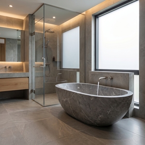 Baignoires ovales modernes sur mesure de luxe, exclusives, en marbre noir/Nero Marquina, autoportantes, pour salle de bain, villa, hôtel - Product Image 1