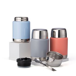 500ml 750ml Compteur de nourriture en acier inoxydable Double paroi Thermos Pot de nourriture pour bébé Bécher braisé étanche avec cuillère et bol - Product Image 1