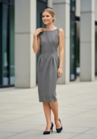 Robe de bureau décontractée pour femme, sans manches, col à nœud, unie, coupe trapèze, longueur midi, plissée