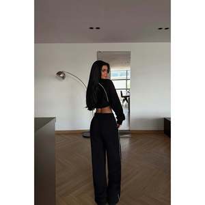 Black Hooded <b>Tracksuit</b> Vintage Sportswear for Autumn/Winter Breathable Lightweight Plus Size Printed Logo Solid Vintage Style - Product Image 2