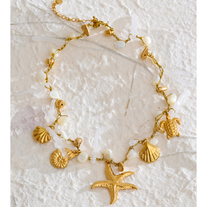 Collier pendentif étoile de mer en acier inoxydable plaqué or style océan Mchic 3494, collier en résine <span class=keywords><strong>corail</strong></span> et perles baroques, bijoux - Product Image 4