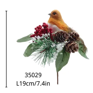 Navidad Christmas Decor Berry Pine Cone Bird Pick Stem Christmas Decoration Suppliers
