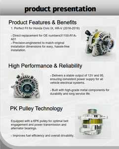 Générateur AC <span class=keywords><strong>automobile</strong></span> 12V95A d'origine, design léger, démarrage fluide et précis, pièce d'origine 31100-R1A-A01 - Product Image 6