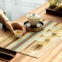 Tapis de thé en bambou tressé coloré, chemin de table enroulable, set de table pour cérémonie du thé Gongfu, ensemble Matcha, accessoire de vente au détail pour café