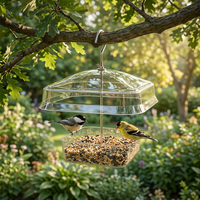 Mangeoire suspendue transparente, durable et écologique en PC et métal pour oiseaux sauvages, vers de farine, graines et noix, avec auvent pour oiseaux et perroquets en extérieur