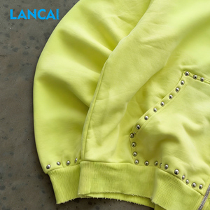 Lancai OEM Zip éponge française personnalisé surdimensionné Boxy Fit Streetwear 420 Gsm hommes fermeture éclair poids lourd strass fermeture éclair à capuche - Product Image 3